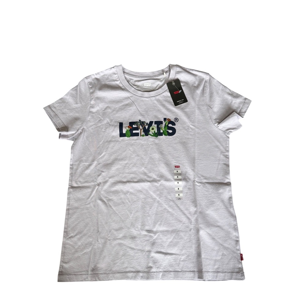 Levi's Perfect Tee Women's Small Lilac Cactus Desert Logo Graphic T-Shirt NWT
